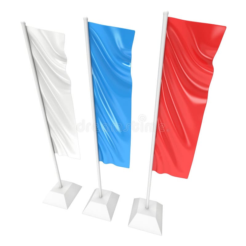 Flag Blank Expo Banner Stand. 3D. Flag Blank Expo Banner Stand. Trade show booth. 3d render illustration isolated on white background. Template mockup for your royalty free illustration Flag Blank Expo Banner Stand. 3D. Flag Blank Expo Banner Stand. Trade show booth. 3d render illustration isolated on white background. Template mockup for your royalty free illustration