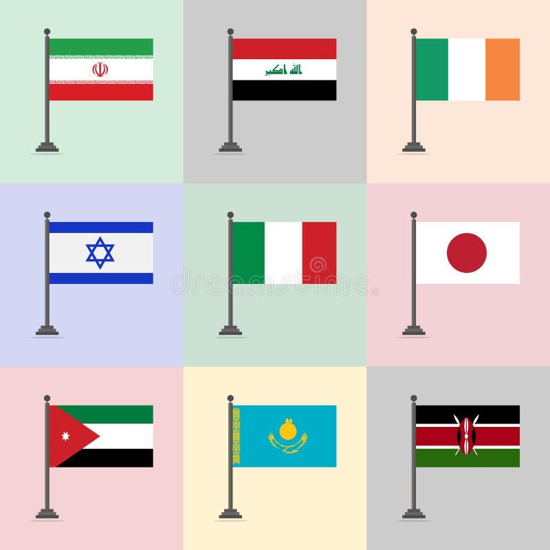 Flag Design Template Iran Iraq Ireland Israel Italy Japan Jordan Kazakistan Kenya stock illustration