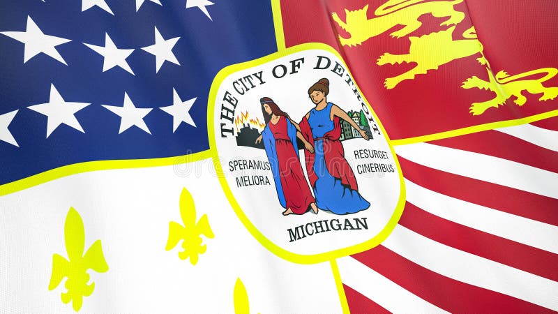 The Flag of Detroit City. Michigan. United States. High-quality Silk Flag.  3D Illustration Stock Illustration - Illustration of fabric, nation:  195187397