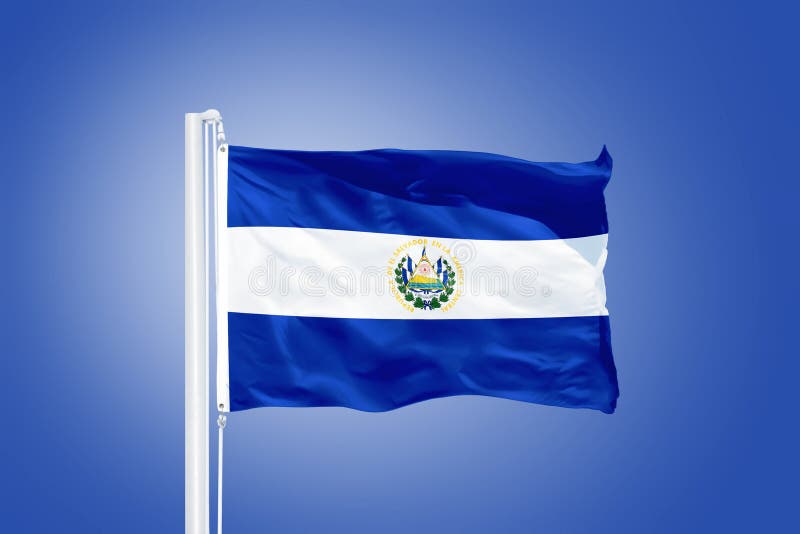 Flag of El Salvador Flying Against a Blue Sky Stock Photo Image of