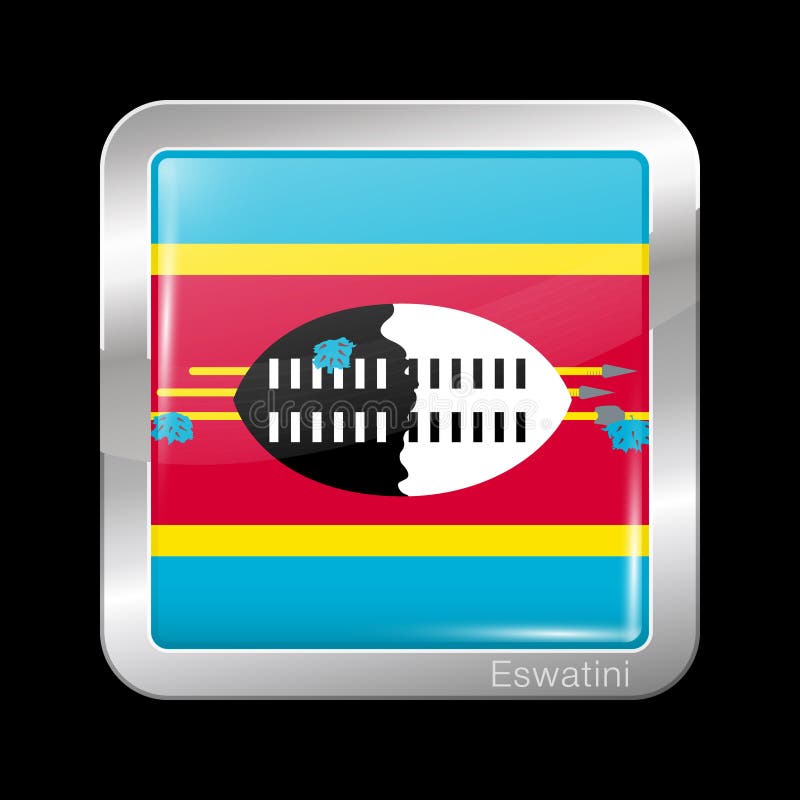 Flag of Eswatini. Glossy and Metal Icon Square Shape. Vector vector illustration