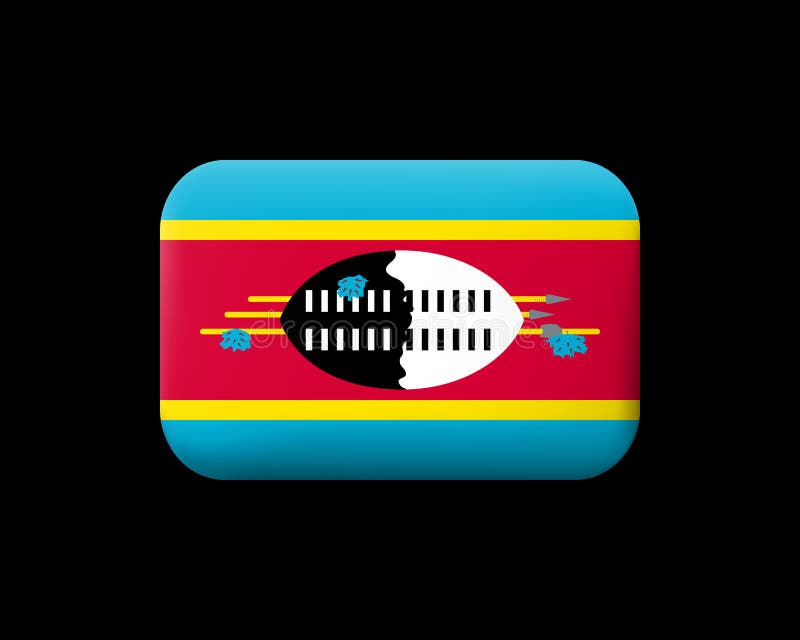 Flag of Eswatini. Matted Vector Icon and Button. Rectangular Shape with Rounded Corners stock illustration