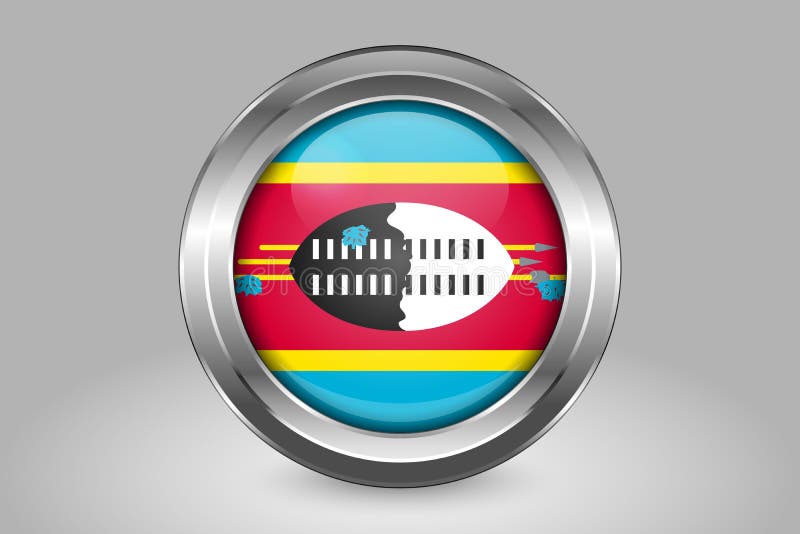 Flag of Eswatini. Metal and Glass Round Vector Icon. Isolated stock illustration
