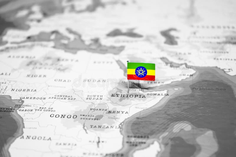 The Flag of Ethiopia in the World Map royalty free stock photos