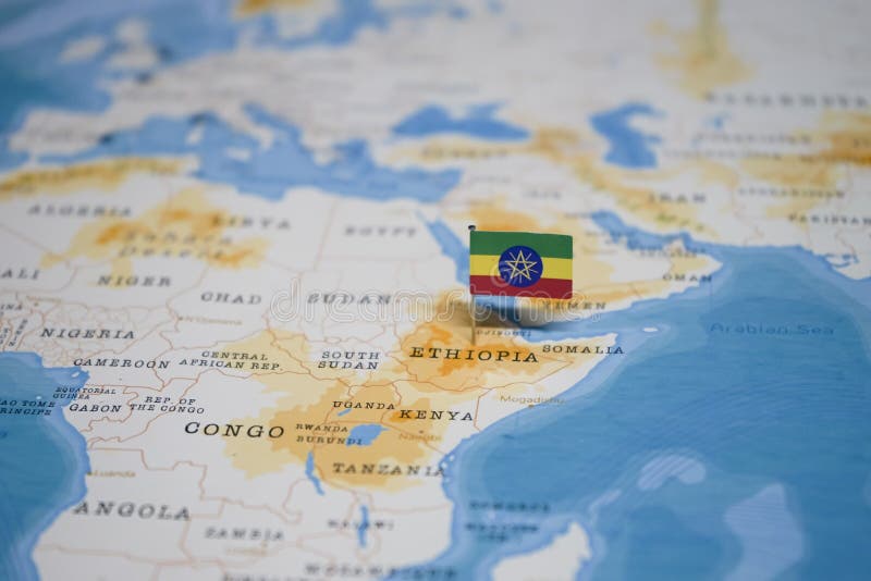 The Flag of ethiopia in the world map royalty free stock photos