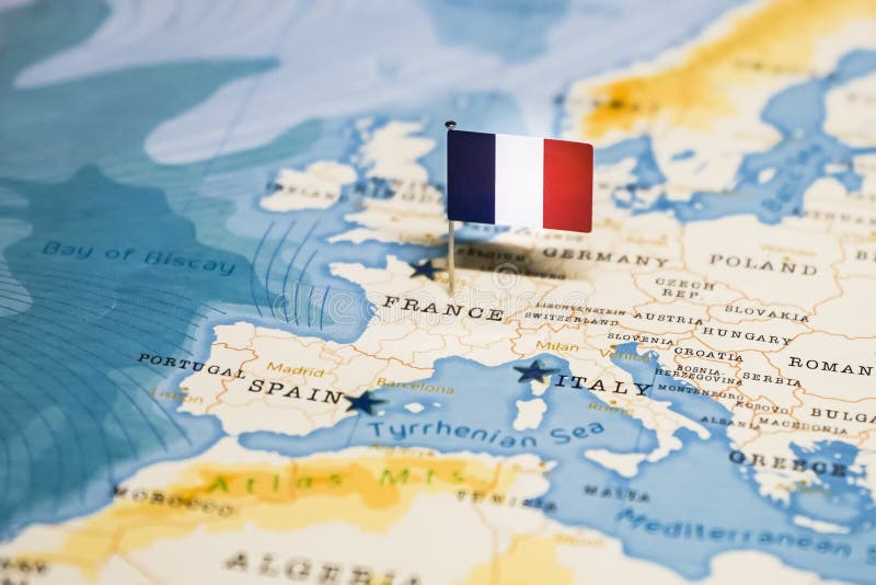 The Flag of France in the World Map Stock Photo - Image of global ...