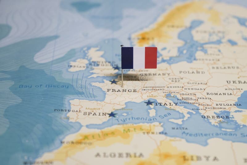 The Flag of France in the World Map Stock Image - Image of country ...