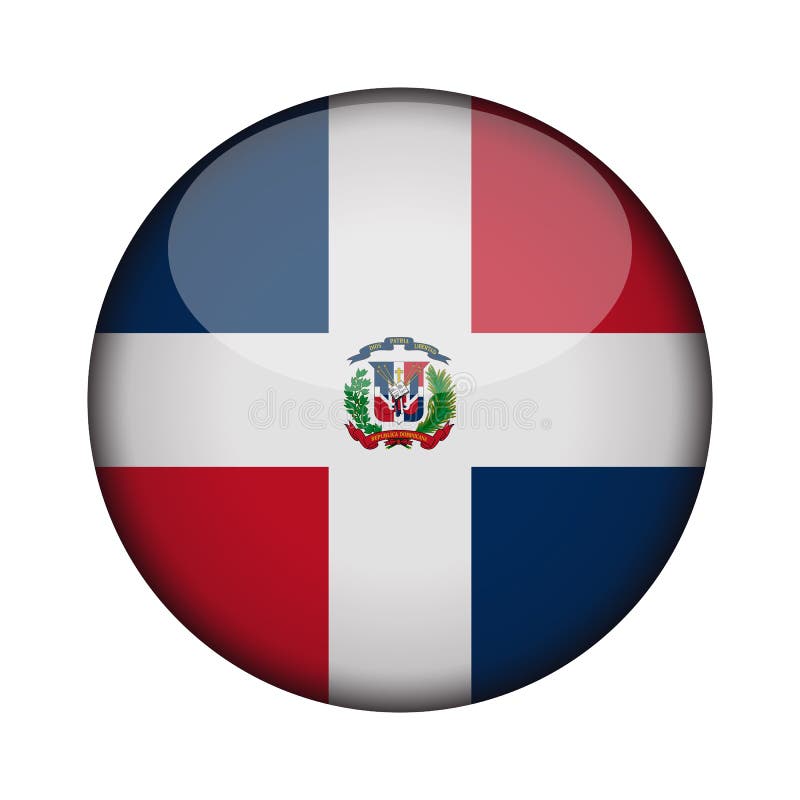 Flag in glossy round button of icon. Dominican republic Flag in glossy round button of icon. dominican republic emblem isolated on white background. National stock illustration