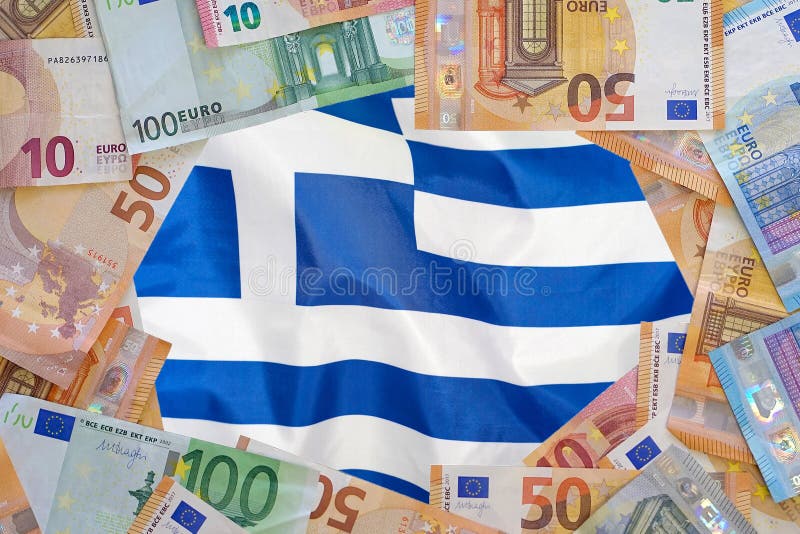 Flag Greece on the Euro banknotes background