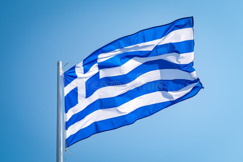 Flag of Greece Waving in the Wind Front of Blue Sky Image - Image culture, concept: 156948571
