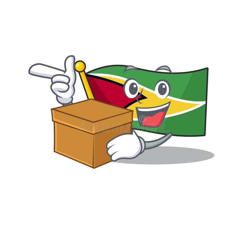 Flag guyana with bring box flown on mascot pole vector illustration