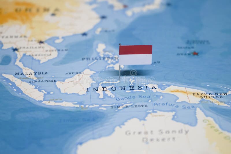 The Flag of indonesia in the world map