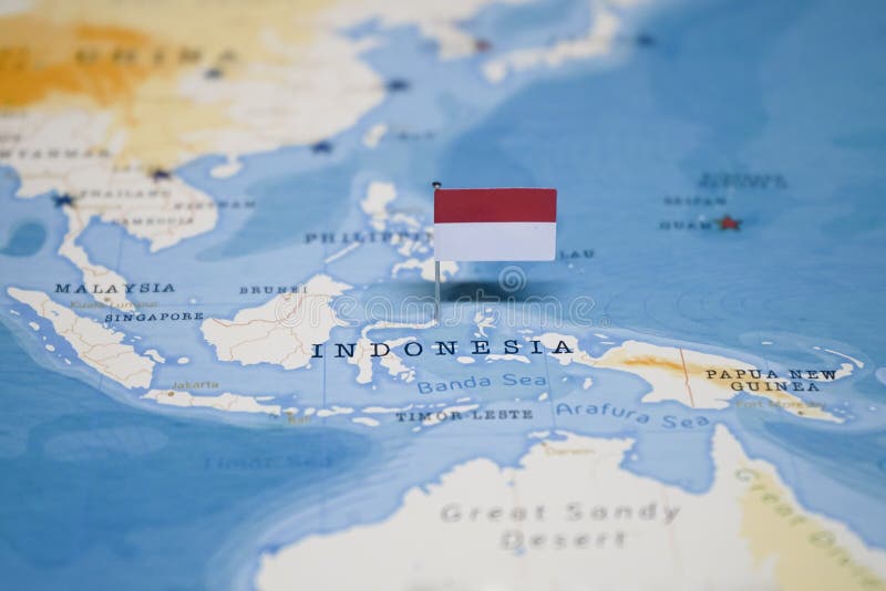 The Flag of indonesia in the world map
