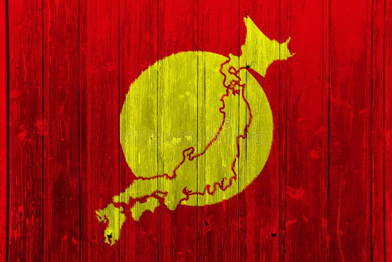 Flag of Japan and Contour Map of the Country on the Texture. Collage