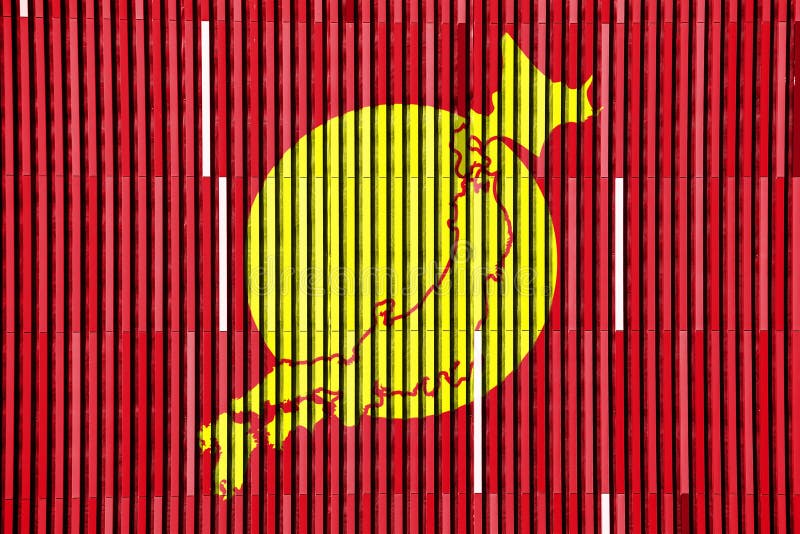 Flag of Japan and Contour Map of the Country on the Texture. Collage