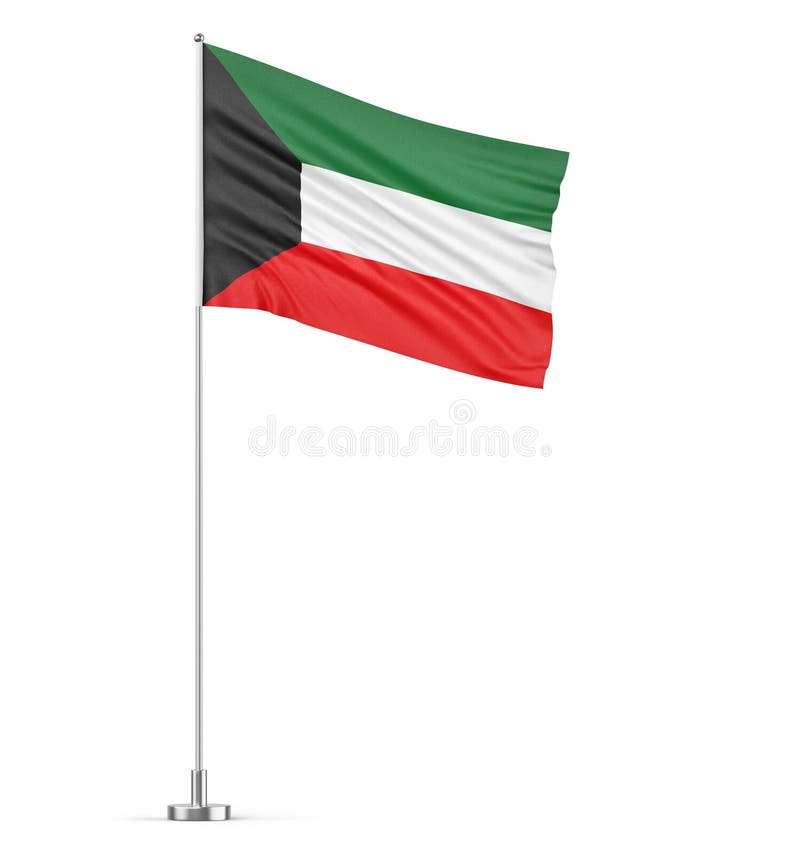 Flag kuwait su sfondo bianco flagpole 3d illustrazione