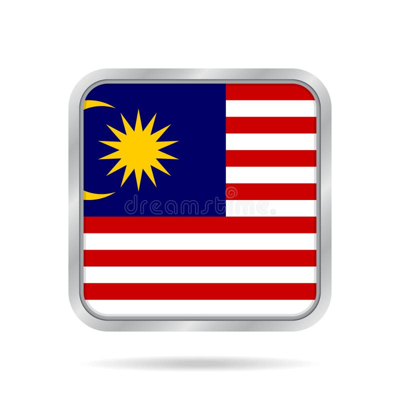 Flag of Malaysia. Metallic gray square button.