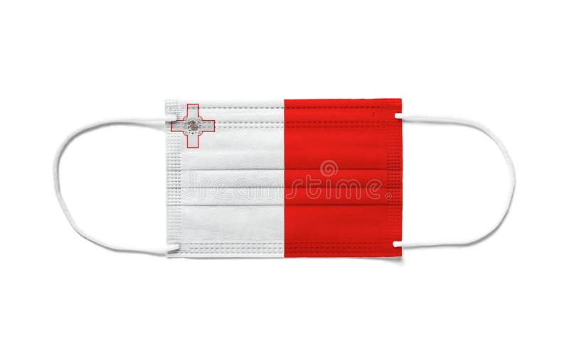 Flag of Malta on a Disposable Surgical Mask. White Background Stock