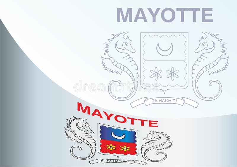 Mayotte official national flag and coat of arms, French territory