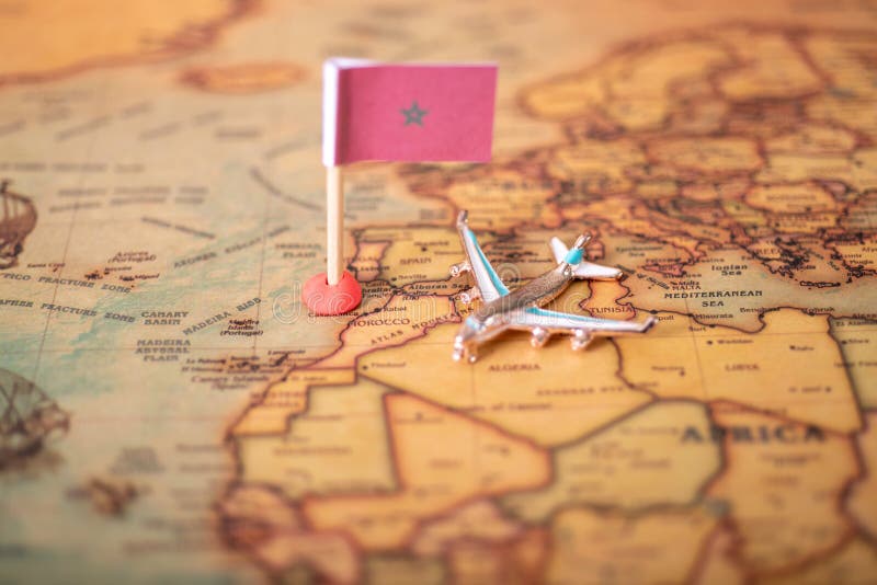 The Flag Of Morocco And The Plane On The World Map Stock Photo Image the-flag-of-morocco-and-the-plane-on-the-world-map-stock-photo-image