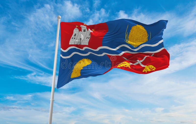 flag of Newbury town at cloudy sky background on sunset. panoramic view. united kingdom of great Britain, England. copy space for wide banner. 3d illustration. flag of Newbury town at cloudy sky background on sunset. panoramic view. united kingdom of great Britain, England. copy space for wide banner. 3d illustration