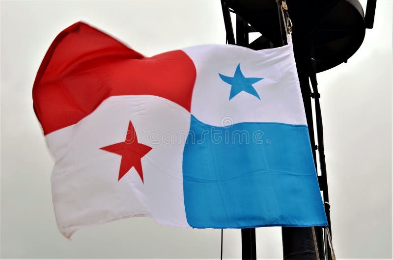 Flag of the Panama over the cargo ship. royalty free stock photography Flag of the Panama over the cargo ship. royalty free stock photography