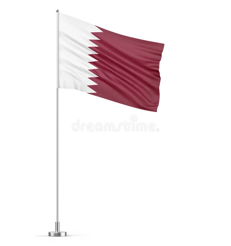 Flag qatar su sfondo bianco flagpole 3d illustrazione