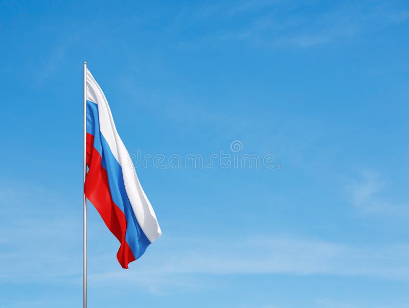 Russia flag waving cloudy sky background