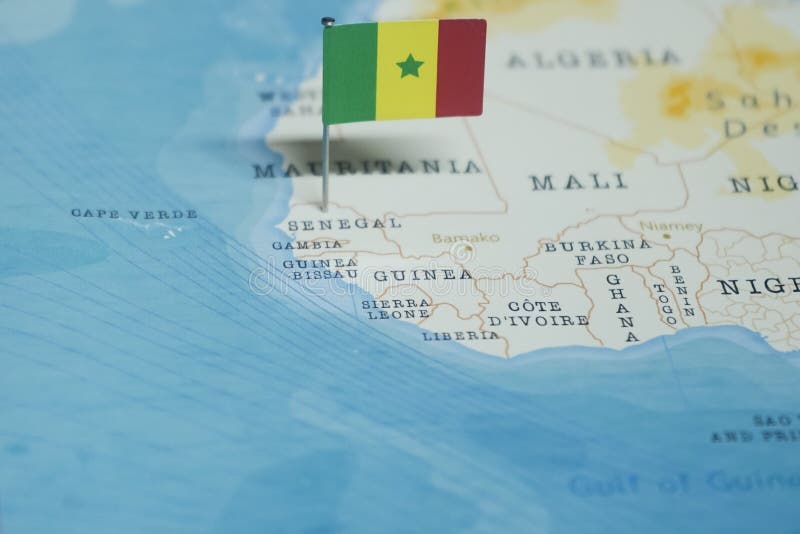 The Flag of senegal in the world map royalty free stock image