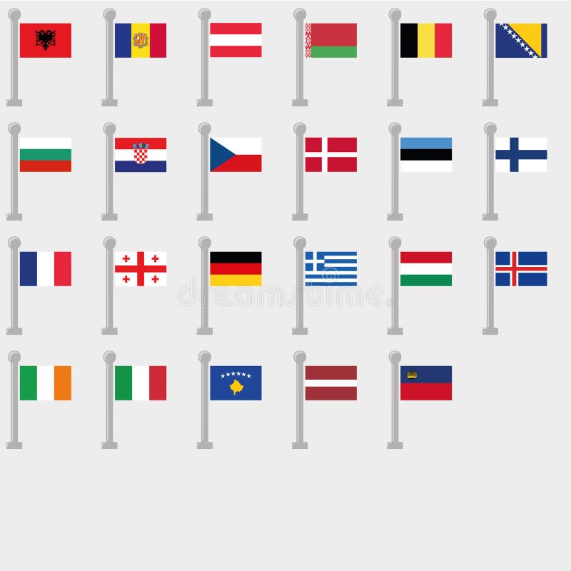 Map And Flags Of Europe Full Vector Collection Vector Set Of Flat Images