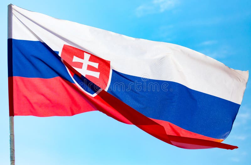 Flag of Slovakia against the blue sky