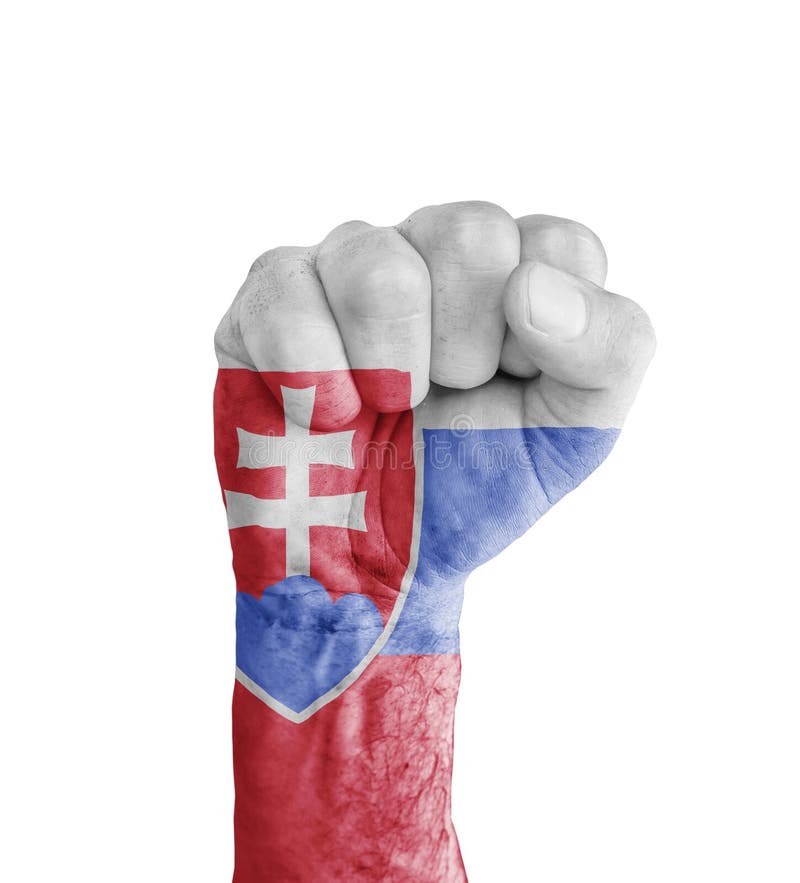 Vlajka Slovenska namaľovaná na ľudskú päsť ako symbol víťazstva