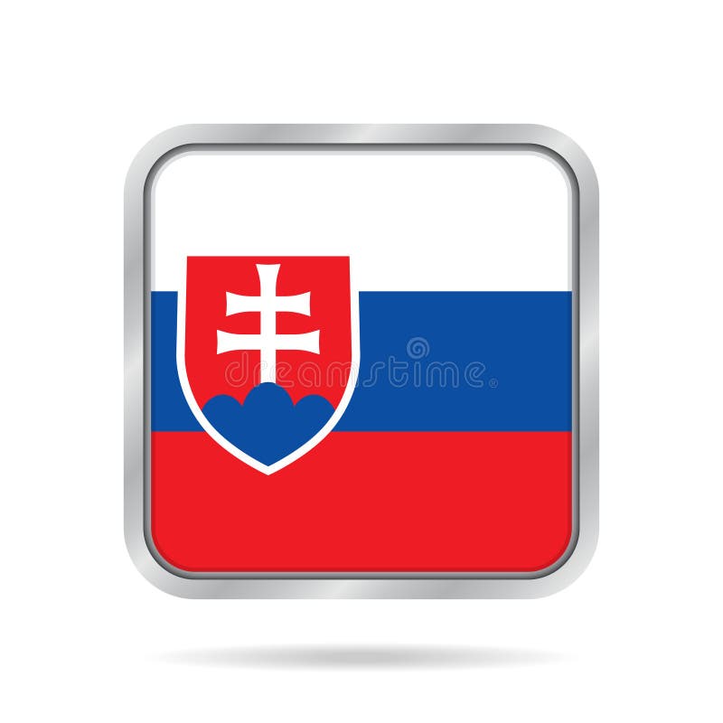 Flag of Slovakia. Shiny metallic square button.