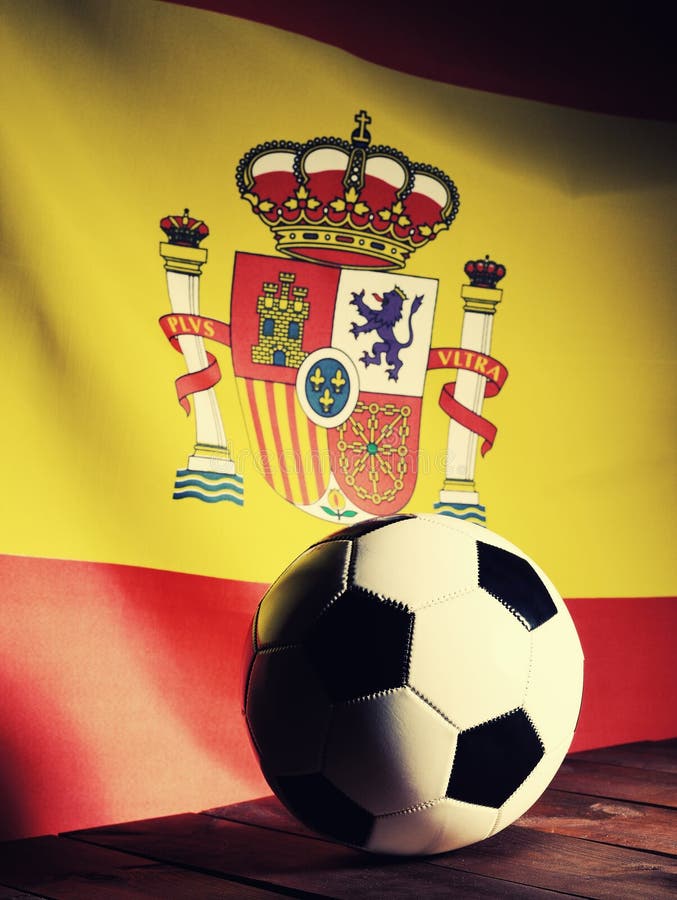 Flag of Spain with Football on Wooden Boards. Stock Illustration