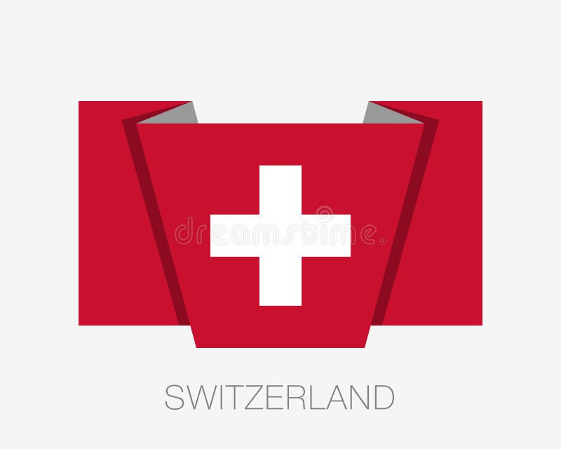 Flag of Switzerland. Flat Icon Waving Flag with Country Name