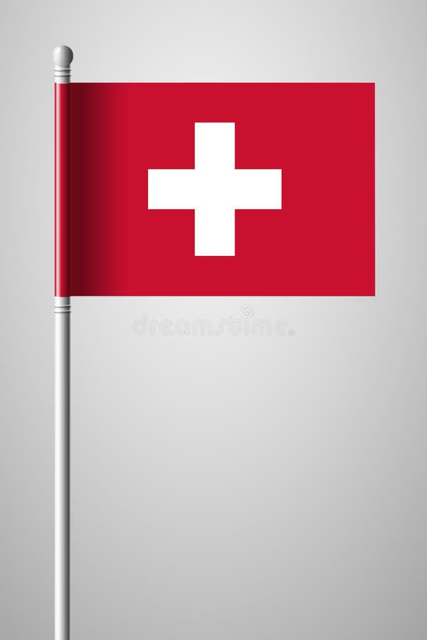 Flag of Switzerland. National Flag on Flagpole. Illustr