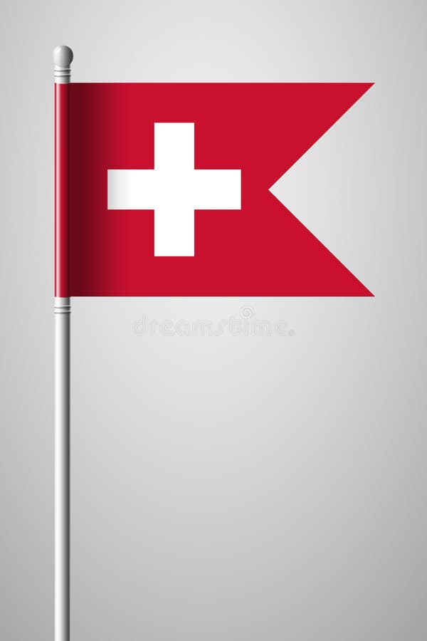 Flag of Switzerland. National Flag on Flagpole. Illustr
