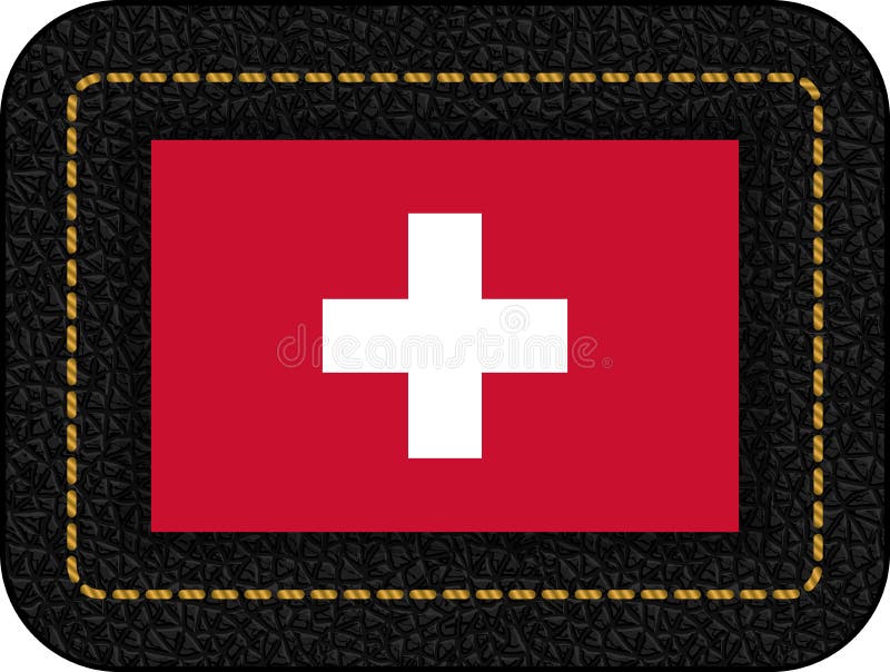 Flag of Switzerland. Vector Icon on Black Leather Backdrop