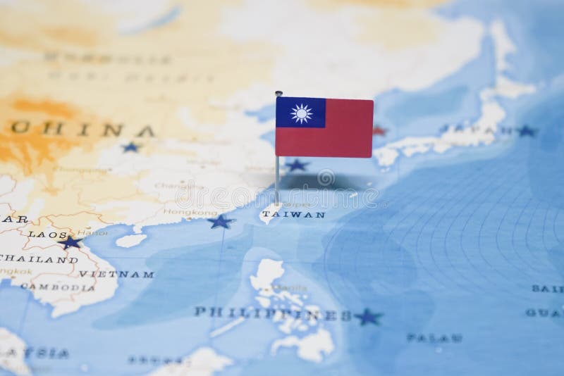 The Flag of taiwan in the world map