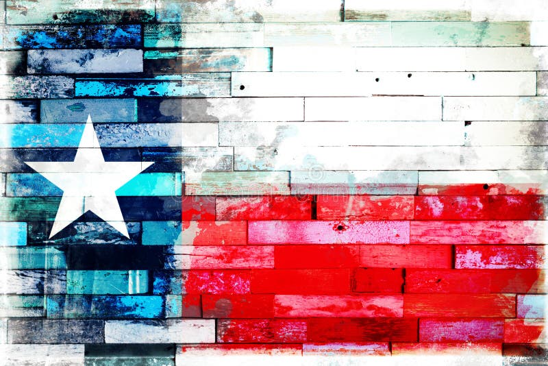 Flag of Texas the Lone Star flag on old painted grunge wood planks background