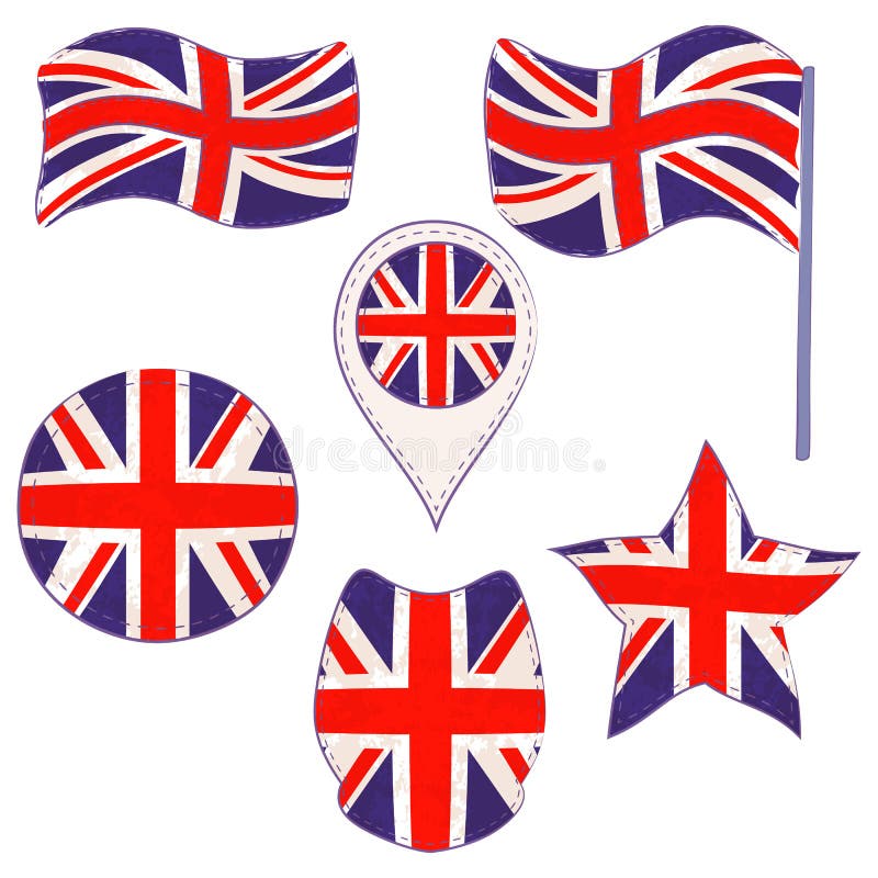Flag of the UK Performed in Defferent Shapes Stock Vector