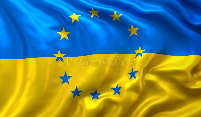 Flag of Ukraine with the Stars of European Union, Flying in the Wind ...