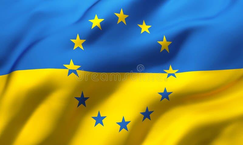 Flag of Ukraine with the Stars of European Union, Flying in the Wind ...