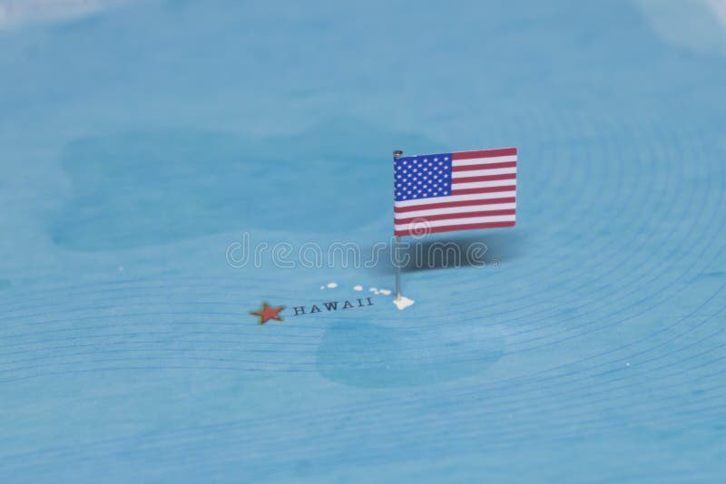 The Flag of the United States on the hawaii in the world map.