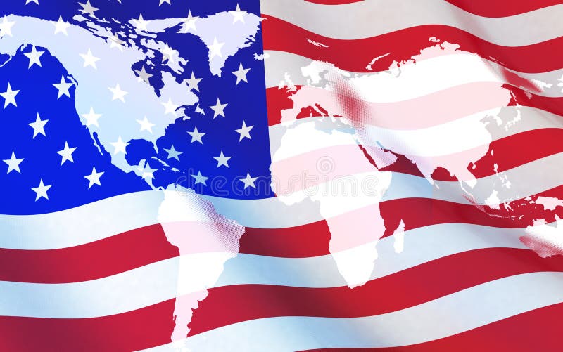 Flag USA and world map stock illustration. Illustration of blue - 79738519