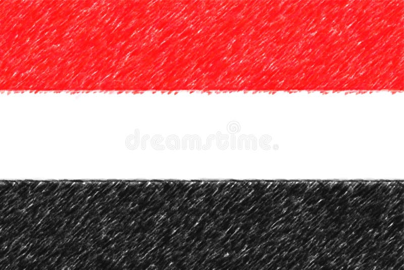 Flag of Yemen Background O Texture, Color Pencil Effect. Stock