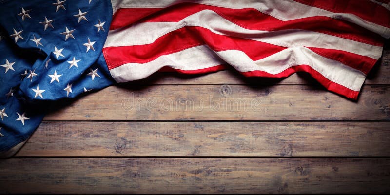 Flaga amerykańska na drewnianym stole