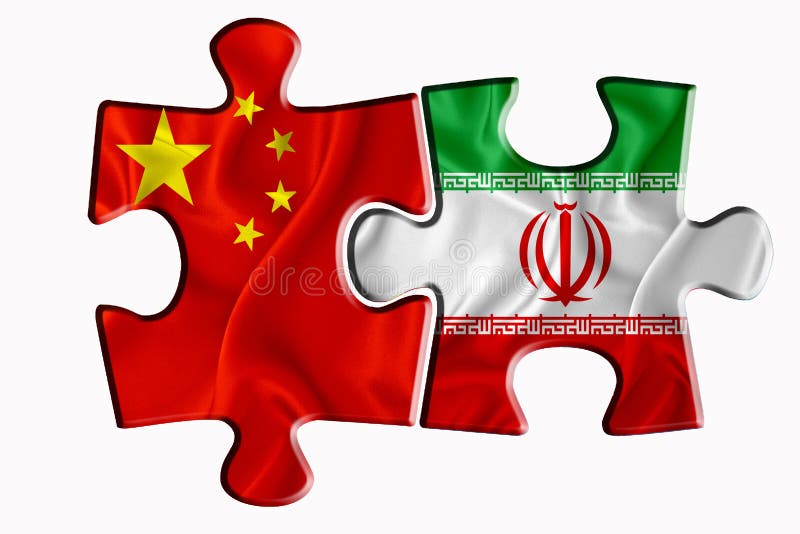 Iran flag and China of America flag on two puzzle pieces on white isolated background. The concept of political relations. 3D rendering. Iran flag and China of America flag on two puzzle pieces on white isolated background. The concept of political relations. 3D rendering