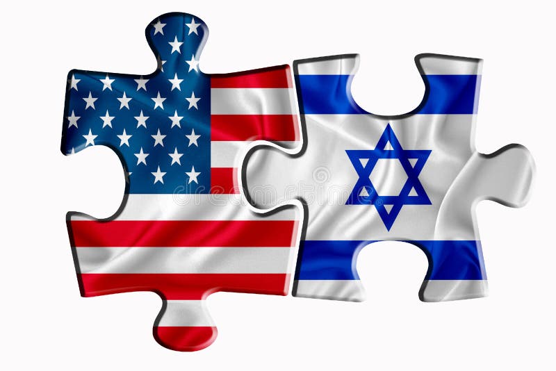 Israel flag and United States of America flag on two puzzle pieces on white isolated background. The concept of political relations. 3D rendering. Israel flag and United States of America flag on two puzzle pieces on white isolated background. The concept of political relations. 3D rendering.