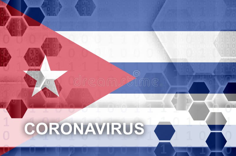 Flaga Kuby i futurystyczna cyfrowa kompozycja abstrakcyjna z napisem Coronavirus Koncepcja wybuchu epidemii wirusa Covid-19 ilustracji